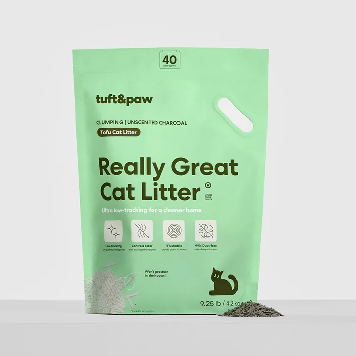 Green bag of Really Great Cat Litter, Charcoal unscented formula