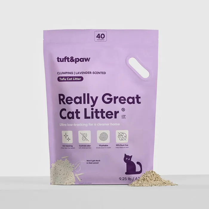 Purple bag of Really Great Cat Litter, Lavender formula