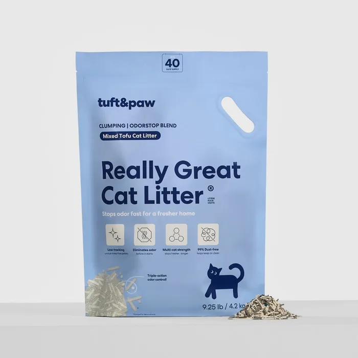 Blue bag of Really Great Cat Litter, OdorStop multi-cat formula